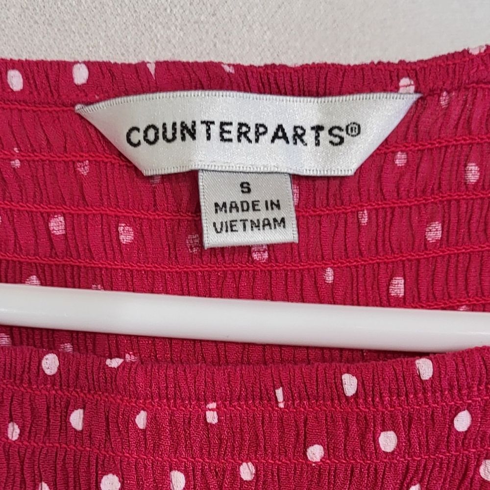 Counterparts Women's Hot Pink Polka Dot Smocked Long Sleeve Blouse Size Small 🐈 - Picture 3 of 10